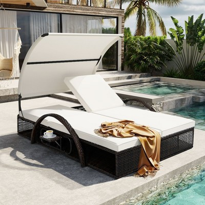 ModernLuxe Outdoor Daybed with Canopy, Patio Sun Lounger with Adjustable Backrest & Hidden Side Table, Patio Chaise Recliner for Poolside/Patio, Beige | Target