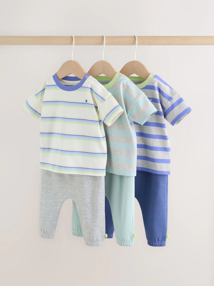 Blue/Green Stripe 6 Piece Baby T-Shirt and Joggers Set (0mths-3yrs) | Next US