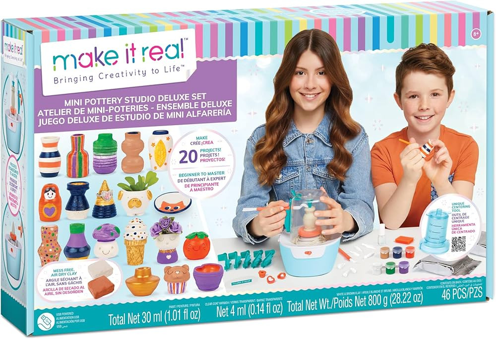 Make It Real: Mini Pottery Studio Deluxe Set - DIY All-in-1 Sculpting Craft Kit, All Skill Levels... | Amazon (US)