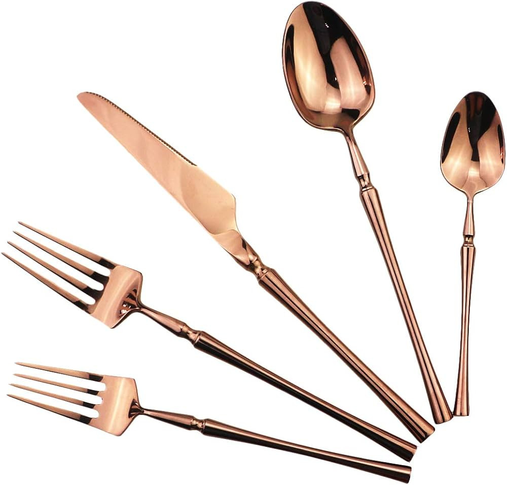 Gugrida Copper Silverware Set, 5-Piece 18/10 Stainless Steel Flatware Cutlery Set for 1,Mirror Fi... | Amazon (US)