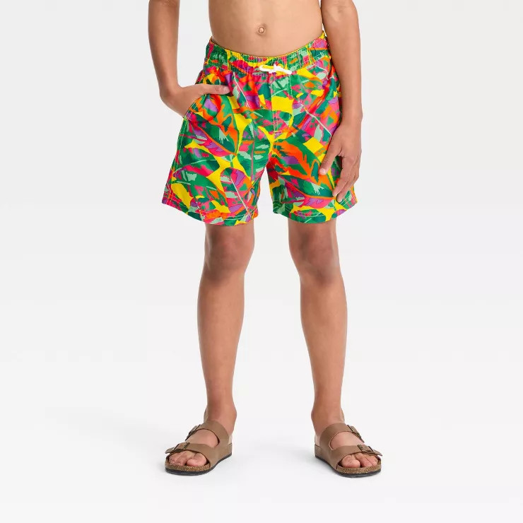 Boys' Leaf Printed Swim Shorts - Cat & Jack™ Yellow | Target