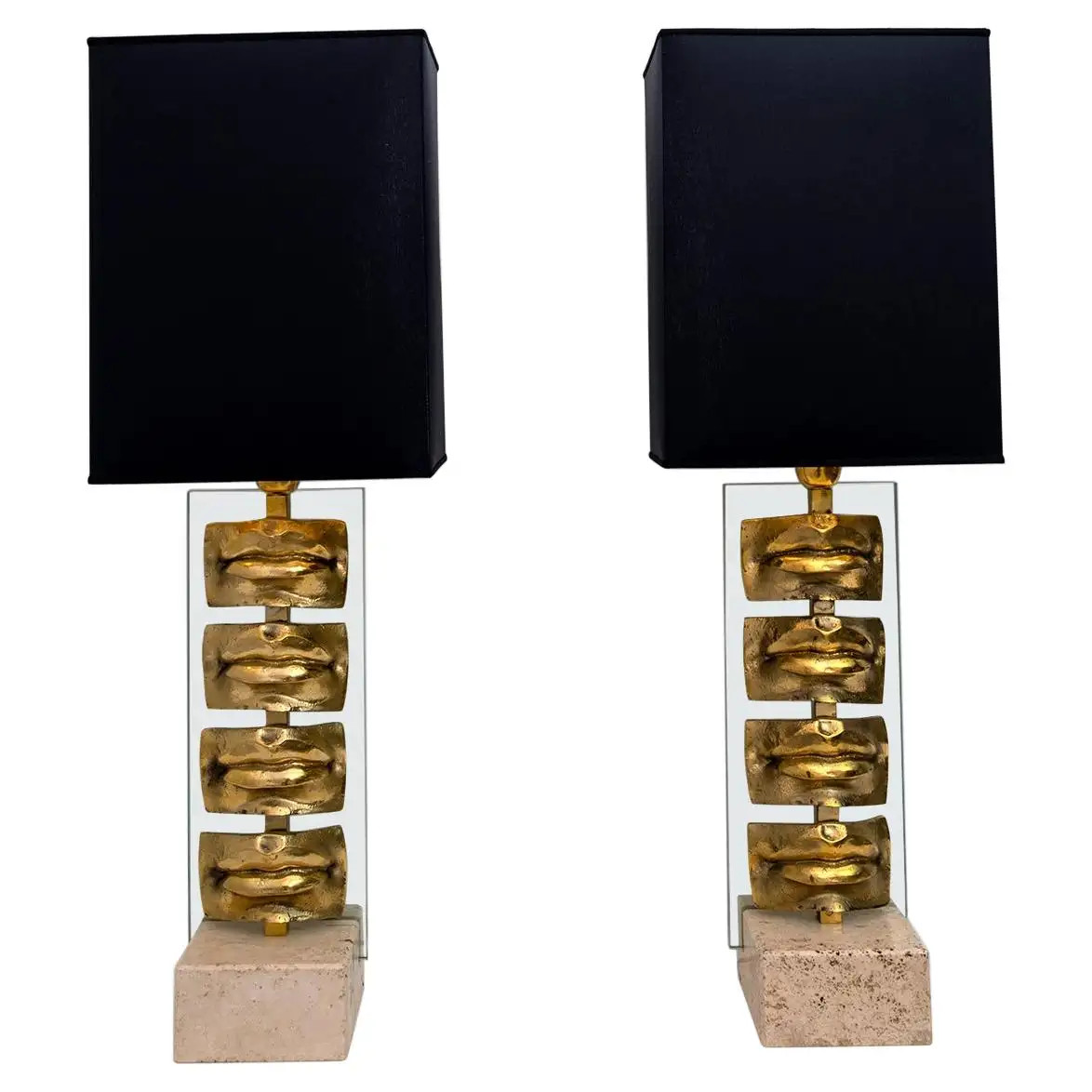 Piar of Modernist Italian Casting Brass Lips Table Lamps | 1stDibs