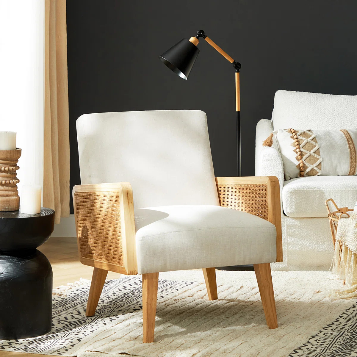 Mayenne Upholstered Accent Chair with Rattan Arms | Wayfair North America