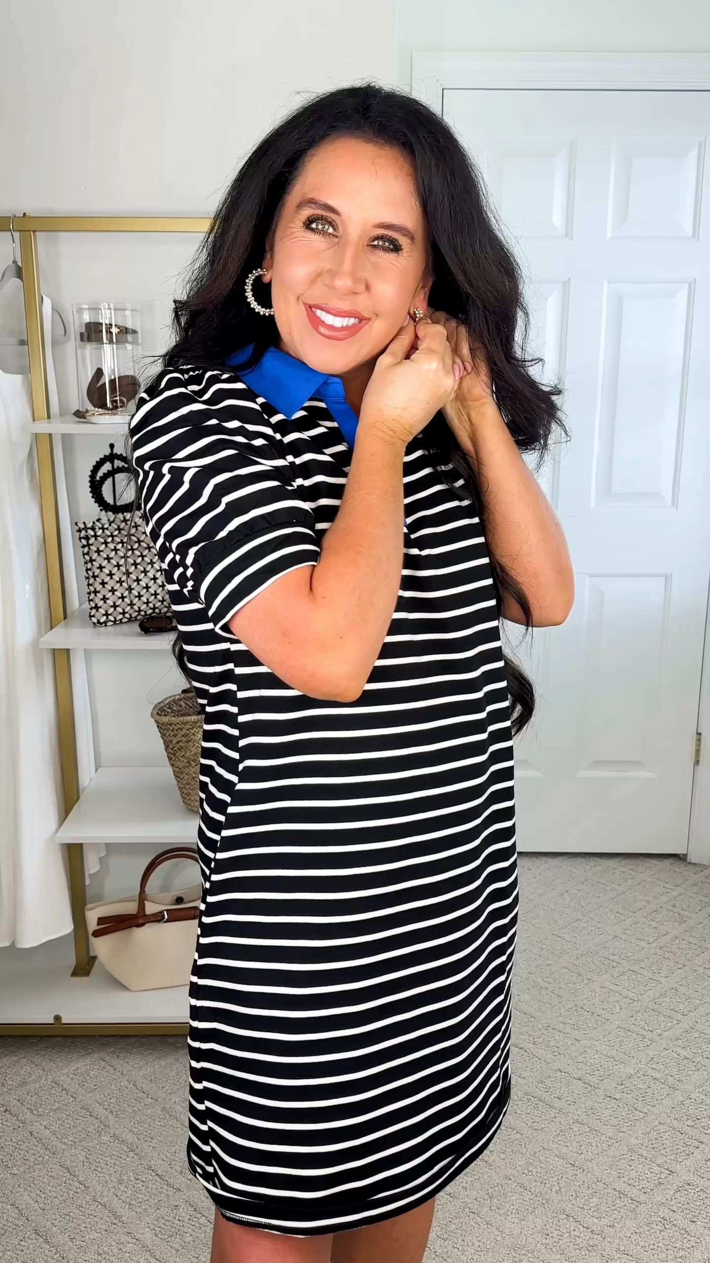 Black & white casual dress with blue collar

#LTKSummerEdit #LTKFindsUnder50 #LTKSeasonal