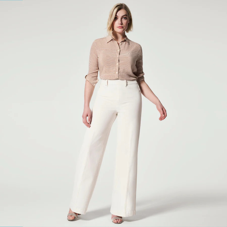 Seamed Front Wide Leg Jeans, Ecru | Spanx