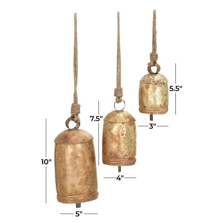DecMode Gold Metal Tibetan Inspired Decorative Hanging Bell Chime Set of 3 5", 4", 3"H, Features ... | Walmart (US)