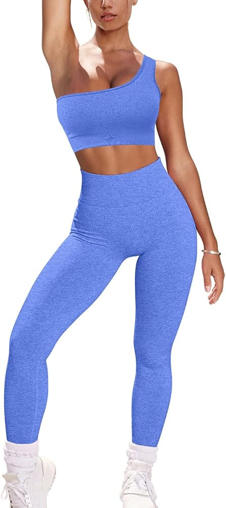 OYS Workout Sets for Women 2 Piece Seamless High Waist Running Leggings Yoga Gym One Shoulder Spo... | Amazon (US)