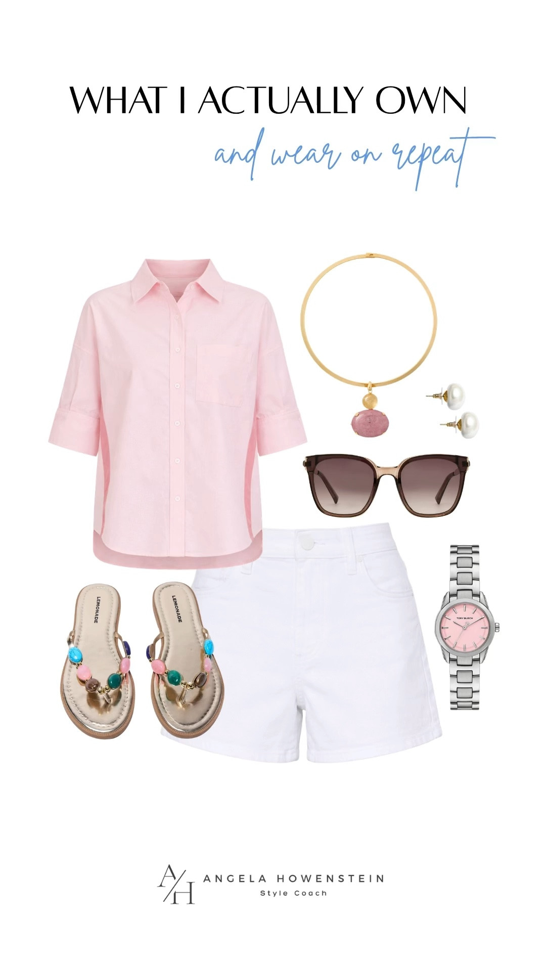 Light and fresh outfit with a pink top and clean white summer staples.

#LTKootd #LTKOver40 #LTKSaleAlert