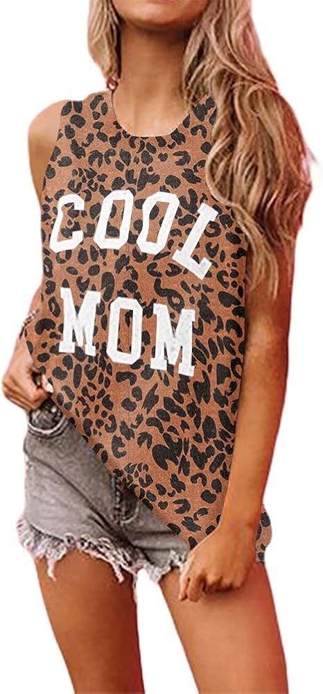 Women Summer Graphic Tee Leopard Print Tank Top Sleeveless Cool Mom Tunic Shirt | Amazon (US)