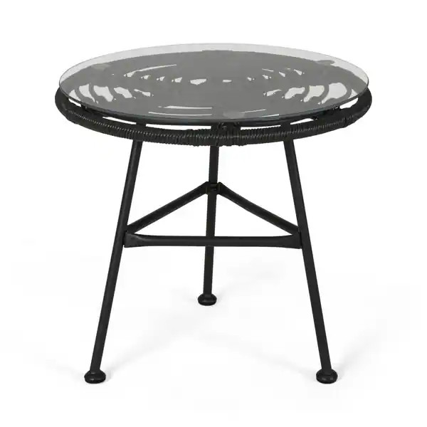 Orlando Outdoor Woven Faux Rattan Side Table with Glass Top by Christopher Knight Home - Gray, Bl... | Bed Bath & Beyond