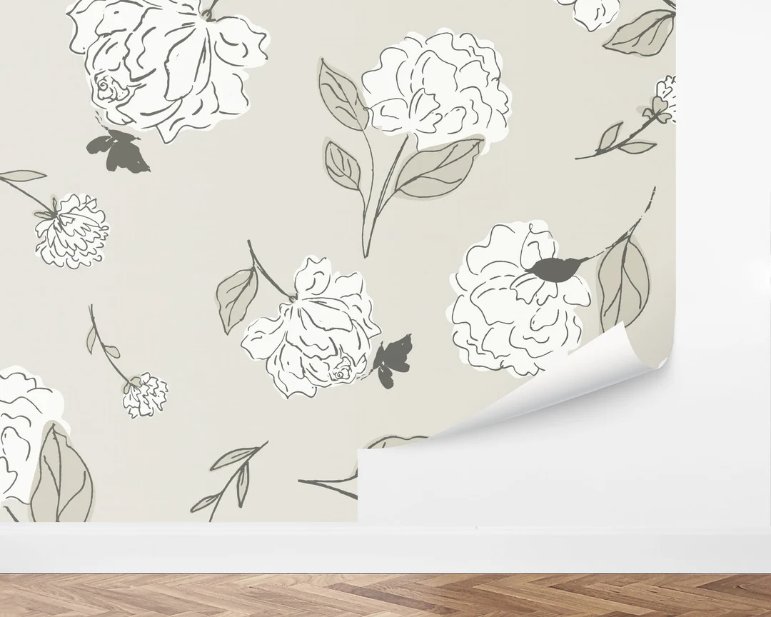Custom Floral Peel and Stick Wallpaper, Removable Wallpaper - Rustic Florals Wallpaper by Love vs... | Etsy (US)