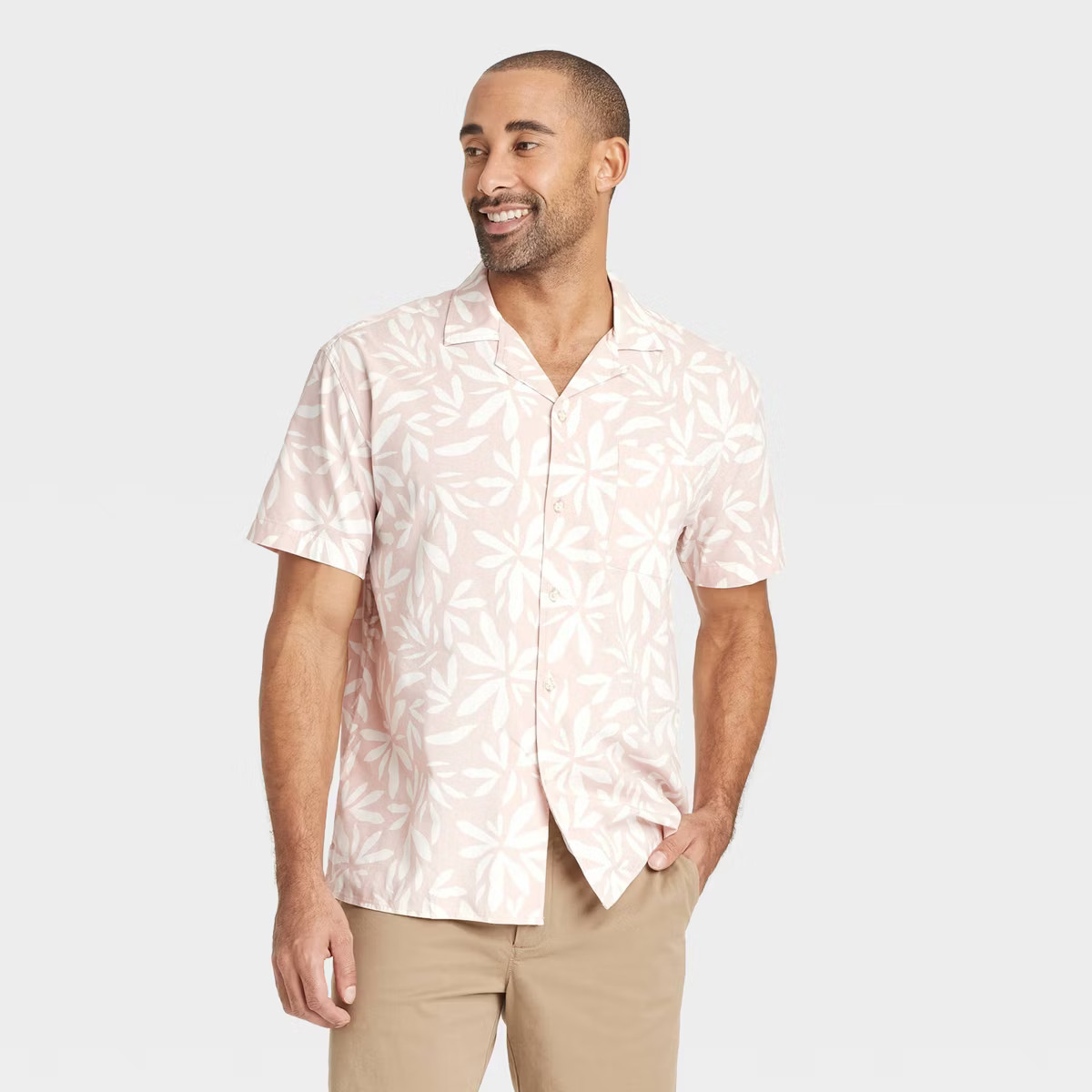 Men's Vacay Short Sleeve Challis Camp Shirt - Goodfellow & Co™ Pink S: Botanical Floral, Button... | Target