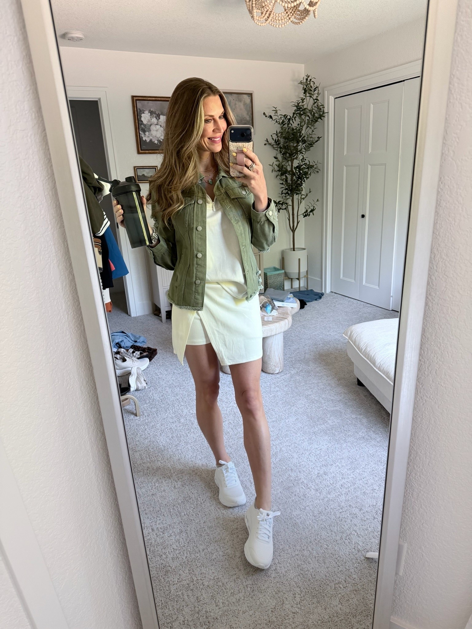 Spring outfit of the day 🌿 Loving this easy neutral look with a sage green denim jacket, light green mini dress, and white sneakers. Casual spring style that is comfortable, flattering, and perfect for everyday errands, coffee runs, or weekend plans.

#LTKStyle #LTKSeasonal #SpringOutfit #CasualStyle #EverydayFashion #NeutralStyle #SneakerStyle #DenimJacket #SpringFashion #OOTD #AffordableStyle #WomenStyle #WeekendStyle #MiniDress

#LTKootd