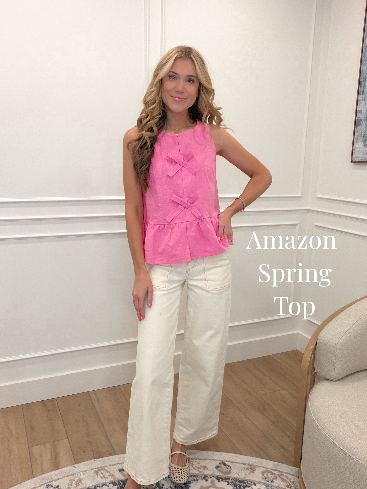 This pink bow detail linen peplum top from Amazon paired with cream wide-leg jeans is giving the most feminine and fun spring energy and I am completely obsessed 🩷✨ The 3D bow appliqués on the front, the ruffle peplum hem, the linen fabric — every detail on this top is so cute and so intentional for the price. Both are separate pieces and I am wearing a small, I am 5’8” for reference. 

#LTKWorkwear #LTKSeasonal #LTKootd