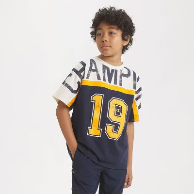 Champion Boys' Oversized Graphic T-Shirt - Navy Blue/Flame Orange XL | Target