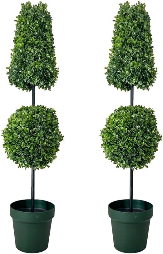 Admired By Nature 38 Inch Artificial Topiary Plant Tree 2 Ball-Shape Faux Topiaries with Planters... | Amazon (US)