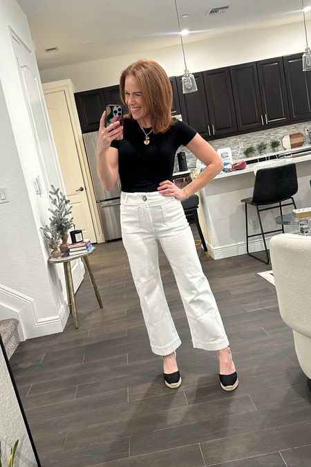 My outfit essentials… Own this bodysuit and basically every silhouette and color and I called these my magic pants. Wearing my true size, 26 regular and I’m 5’3  

#LTKworkwear #LTKstyletip #LTKover40