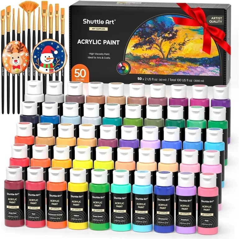 Acrylic Paint, Shuttle Art 50 Colors Acrylic Paint Set, 2oz/60ml Bottles, Rich Pigmented, Water P... | Walmart (US)