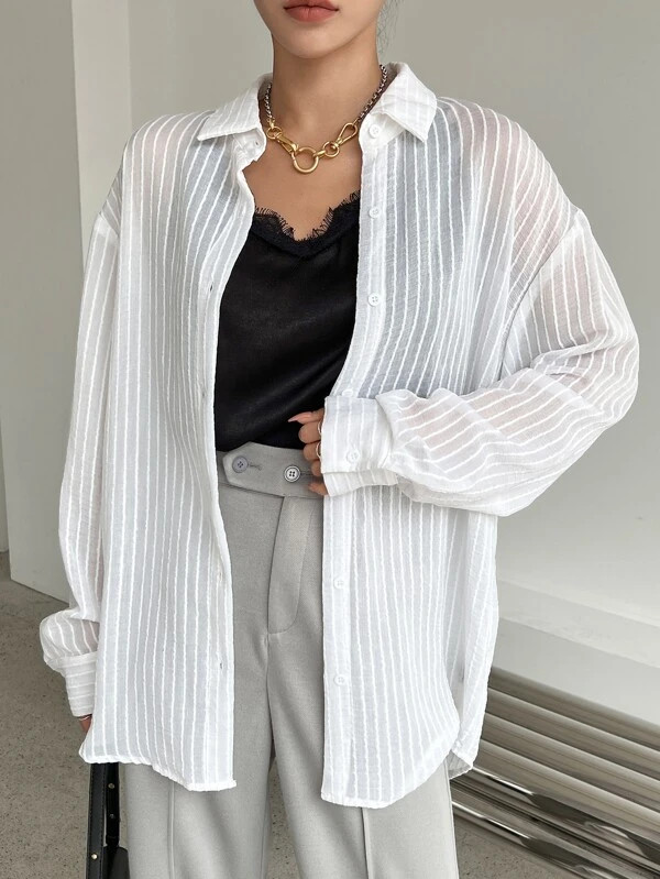 DAZY Button Front Sheer Shirt
   
      SKU: sw2204122048868422
          
          (1000+ Revie... | SHEIN