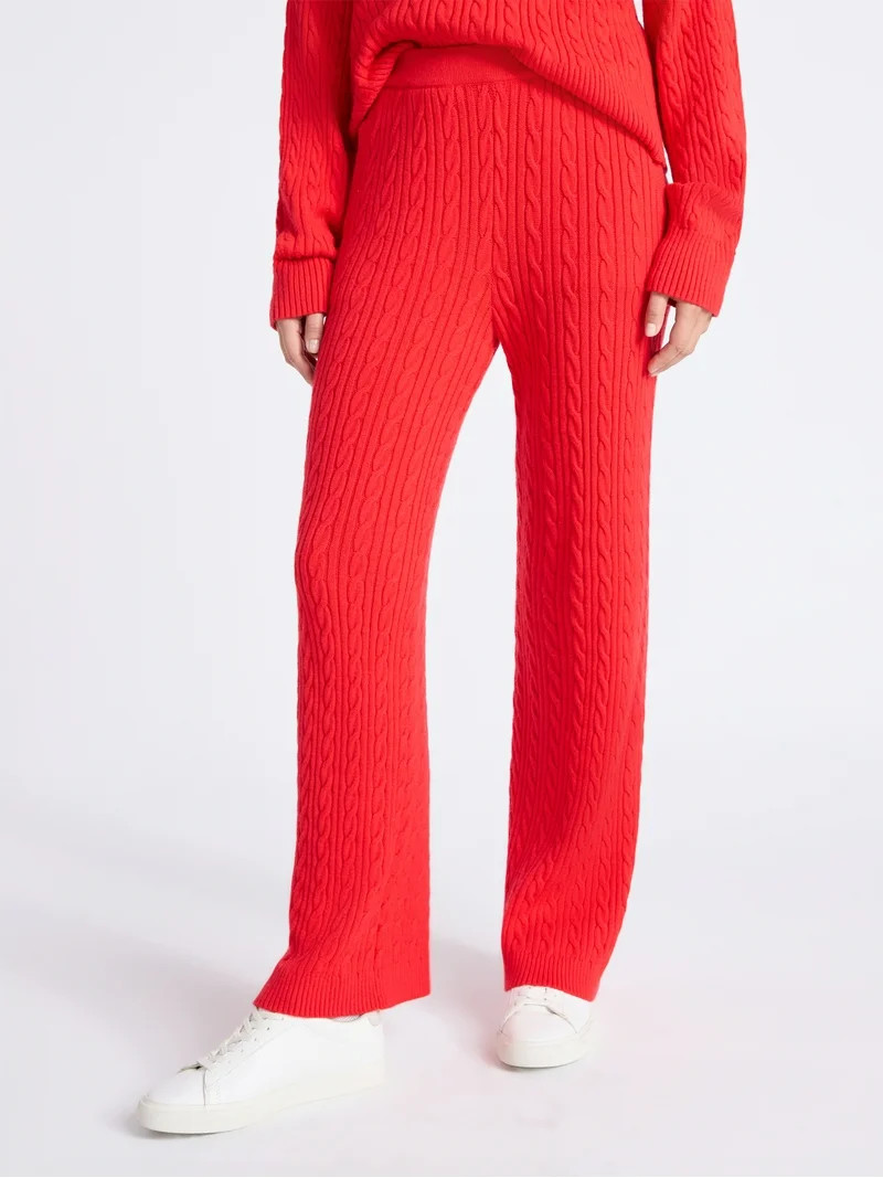 Free Assembly Women's Cozy Yarn Wide Leg Cable Knit Sweater Pants, Size XS-XXL | Walmart (US)