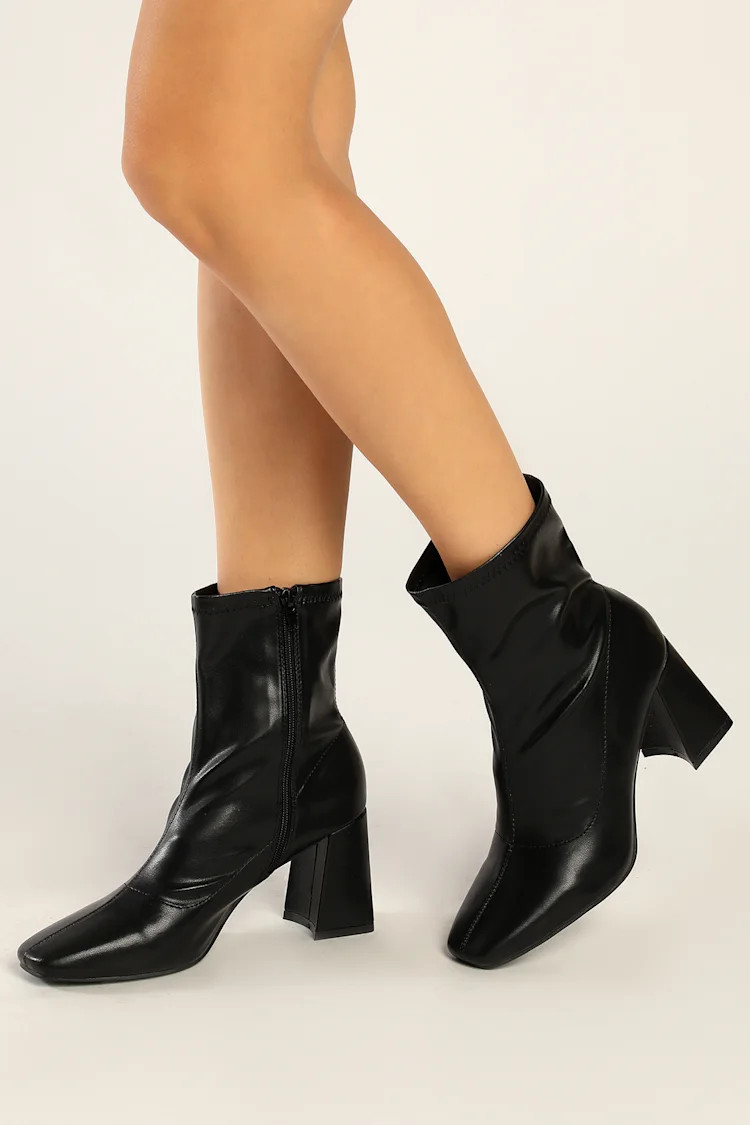 Dionna Black Square Toe Mid-Calf Sock Boots | Lulus (US)
