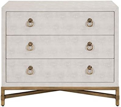 MAKLAINE 3 Drawer Faux Shagreen Nightstand in White and Brushed Gold | Amazon (US)