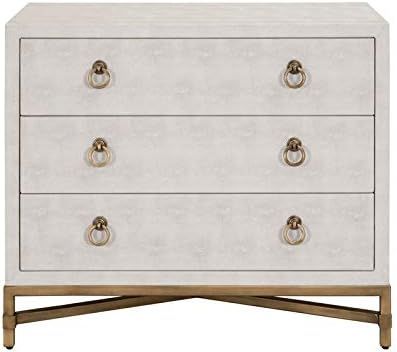 MAKLAINE 3 Drawer Faux Shagreen Nightstand in White and Brushed Gold | Amazon (US)