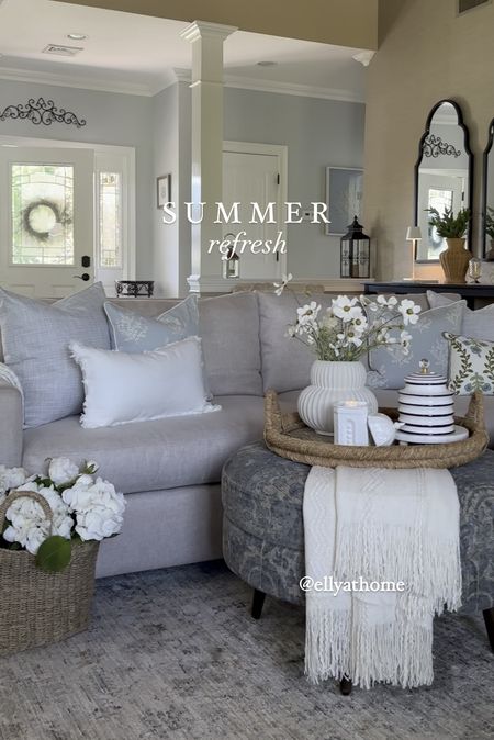 Summer living room styling refresh! Shop new favorites from the new studio McGee collection at Target, Mediterranean candle ships free, blue summer throw pillows, fringe throw blanket, tray, canisters, gazebo candle, sconce set, area rug, sofa. Summer home decor accessories. Pottery Barn, Walmart, Amazon home. Free shipping. 

#LTKSaleAlert #LTKHome #LTKVideo