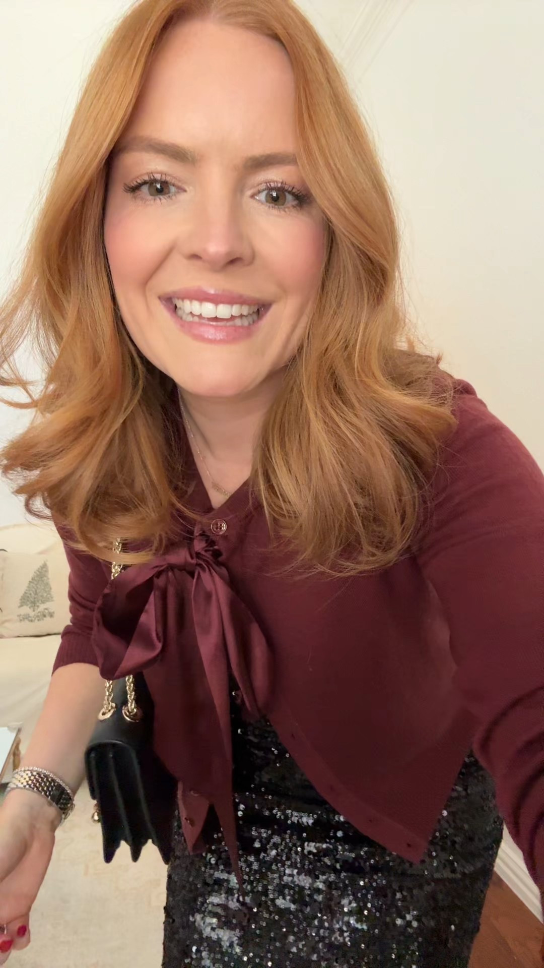 Wearing a black sequin midi skirt styled with a burgundy cardigan, statement earrings, and bow heels for an easy holiday look that’s cozy but still elevated. Perfect for festive season outfits, holiday style inspiration, and winter party looks.

#LTKootd #LTKmomlife #LTKHoliday