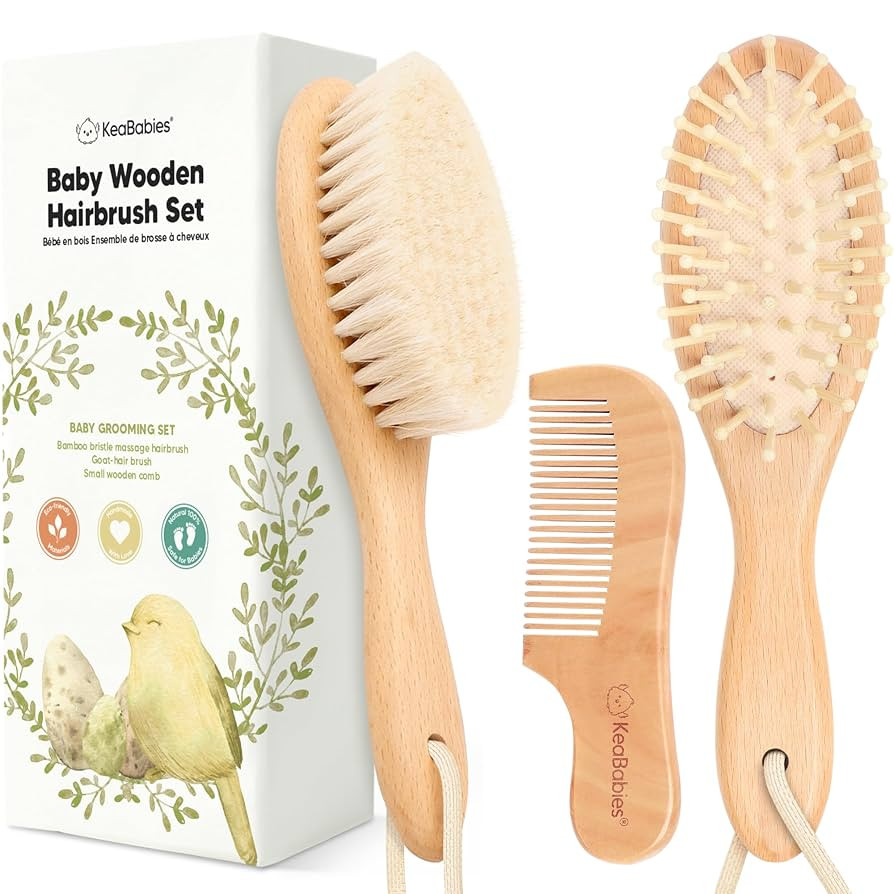 Baby Hair Brush and Comb Set for Newborn - Wooden Baby Hair Brush Set with Soft Goat Bristle, Bab... | Amazon (US)