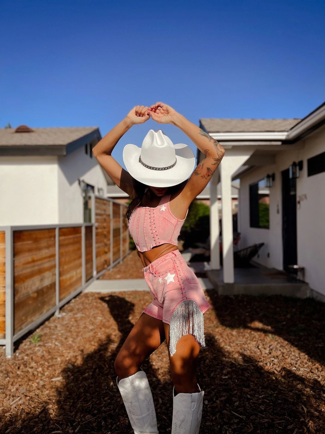 Western Denim Cowboy Star Fringe Rave Set Star Top and Shorts Set Bachelorette Outfit Fringe Cost... | Etsy (US)