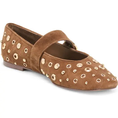 Dolce Vita Mella Stud Leather Mary Jane Flat in Cocoa Suede at Nordstrom, Size 5 | Nordstrom