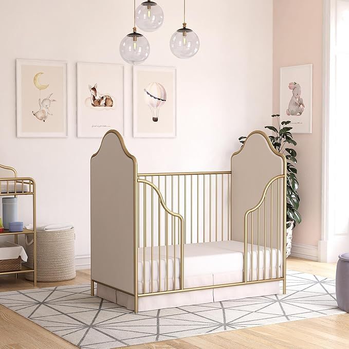 Little Seeds Piper Upholstered Metal Crib, Gold | Amazon (US)