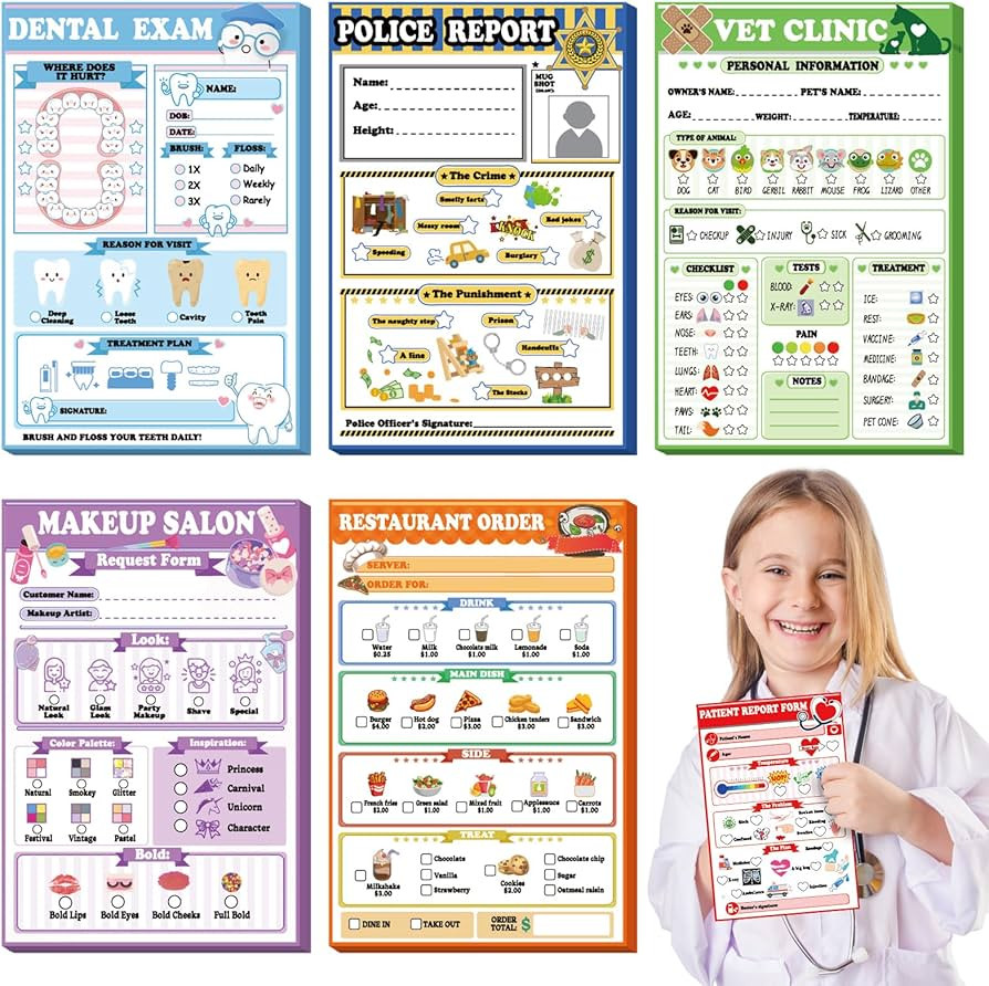 Eaasty 6 Pack Kids Pretend Play Notepads 4 x 6 Inch Playtime Pads for Kids 40 Pages Pretend Noteb... | Amazon (US)