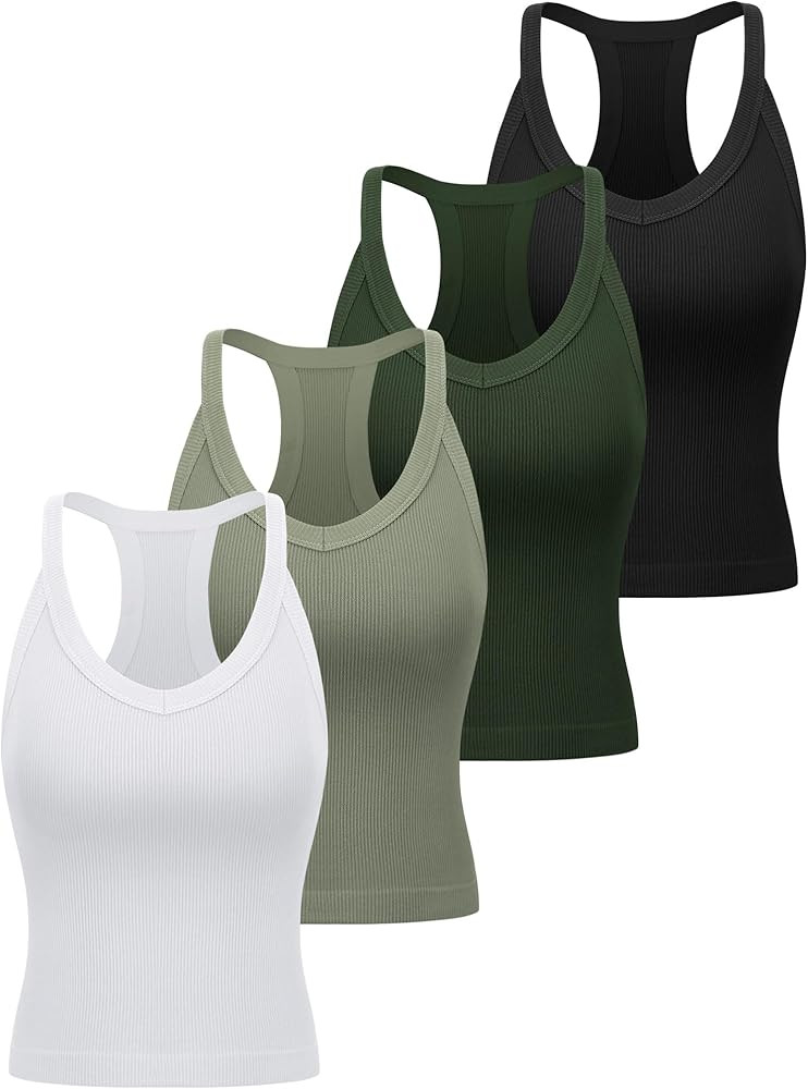 Bencailor Womens Ribbed Workout Tank Top with Racerback Summer V Neck Seamless Crop Camisole for ... | Amazon (US)