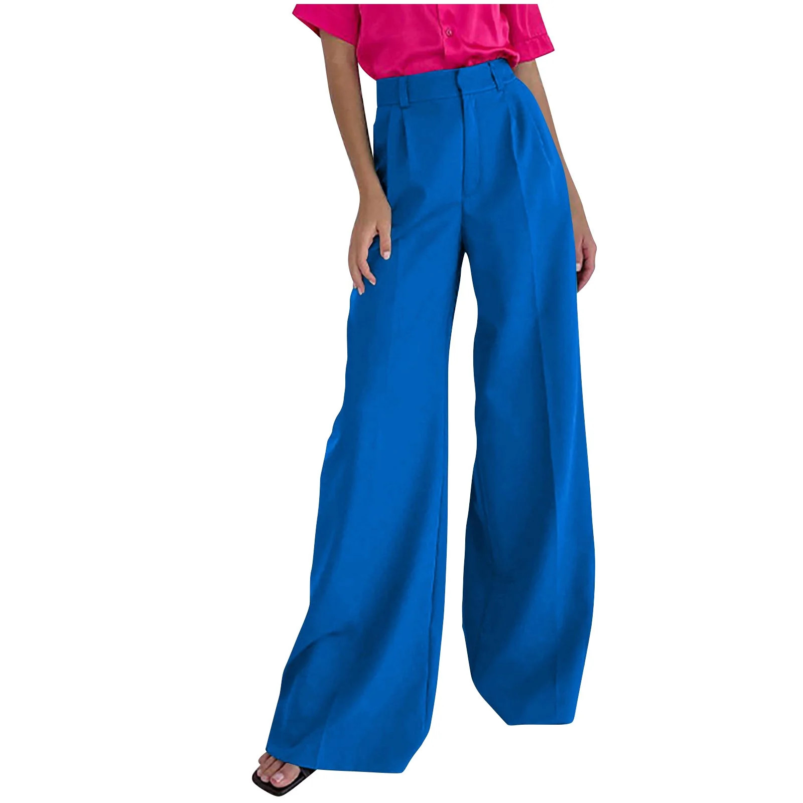 Women's Dress Pants Wide Leg Casual Autumn Straight Candy Solid Color High Waist Suit Pants With ... | Walmart (US)