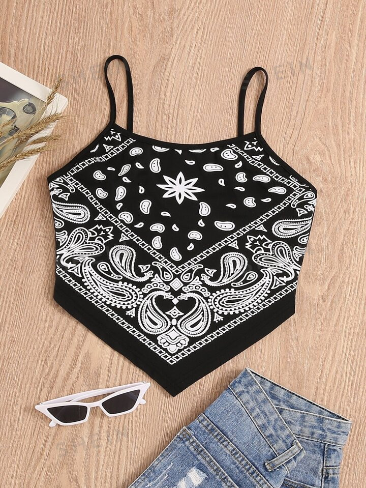 SHEIN VCAY Paisley Print Hanky Hem Cami Top | SHEIN USA | SHEIN
