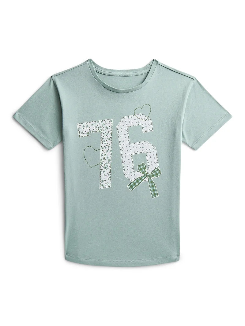 Wonder Nation Girls Faux Applique 76 Graphic Tee with Short Sleeves, Sizes 4-18 | Walmart (US)