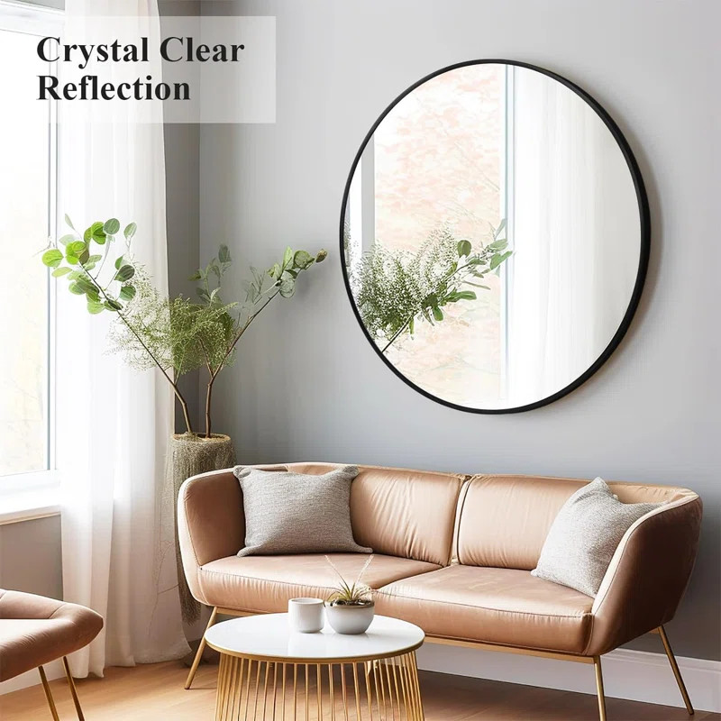 Orren Ellis Aevar Aluminum Alloy Framed French Cleat Mounted Round Wall Decor Bathroom Vanity Mir... | Wayfair North America