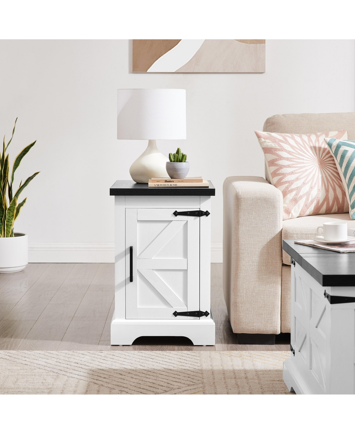 Streamdale Farmhouse End Table with Barn Door Storage - White black | Macy's