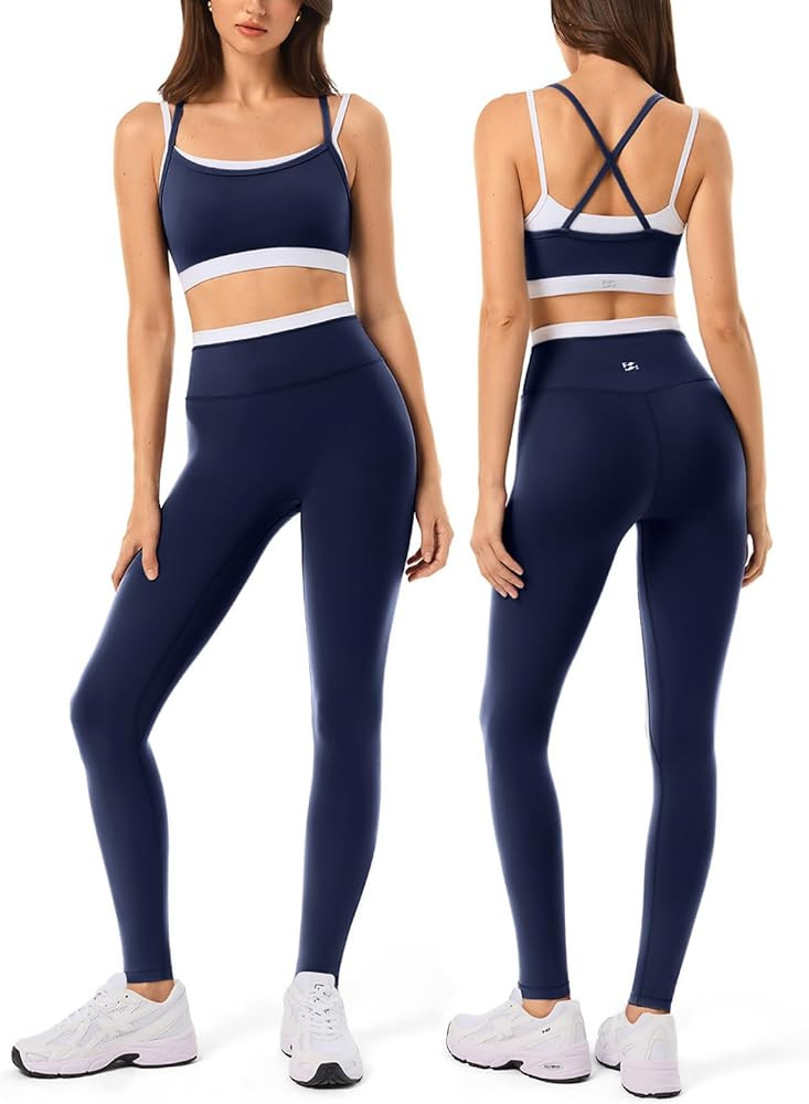 2 Pieces Workout Sets for Women,Seamless Yoga Leggings with Padded Sports Bras,Athletic Matching ... | Amazon (US)