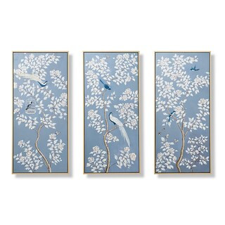 Annette Handpainted Triptych with Birds & Blossoms in Floating Wood Frame | Frontgate