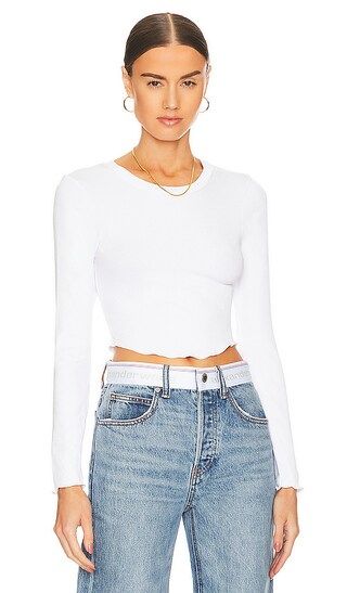 Arya Cropped Long Sleeve Top in White | Revolve Clothing (Global)