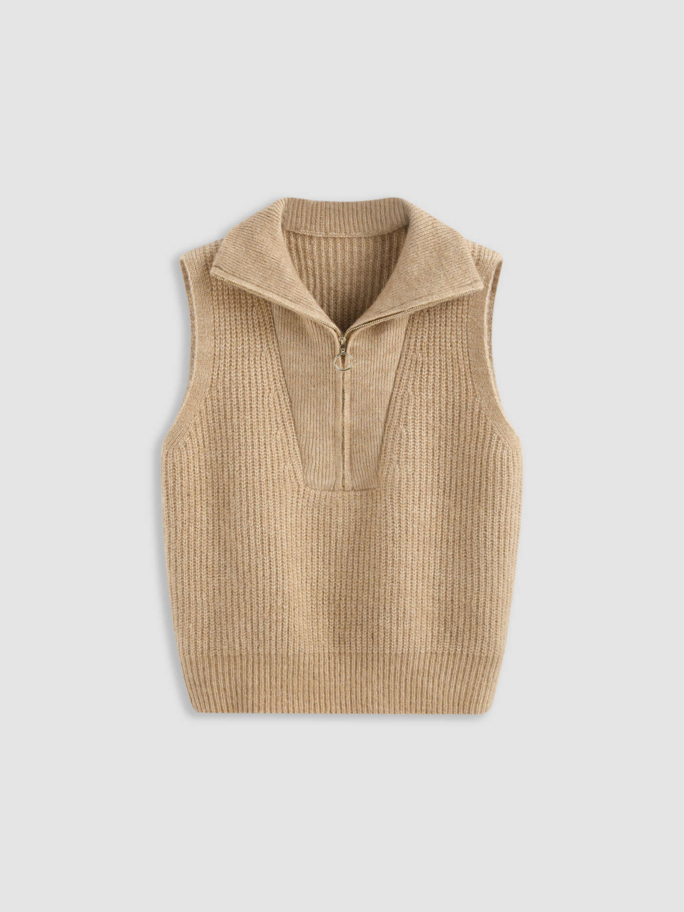 Solid Zip Up Knitted Vest | Cider