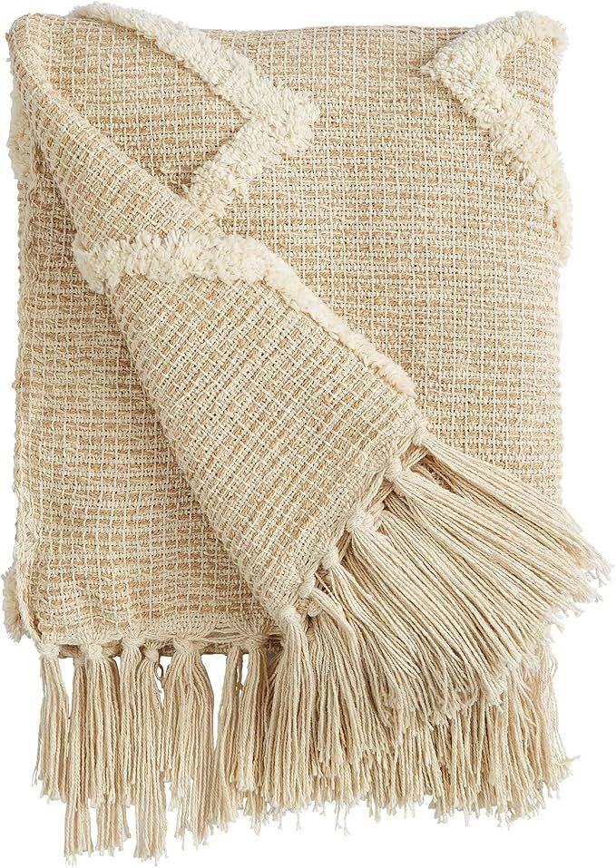 Patina Vie Cotton Woven Diamond Tufted Throw Blanket with Tassels and Fringe. Lightweight and Sof... | Amazon (US)