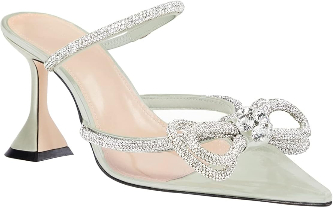 Juliet Holy Womens Rhinestone Bow Mule Heels Wedding Crystal Sparkly Ankle Strap Backless Dress S... | Amazon (US)