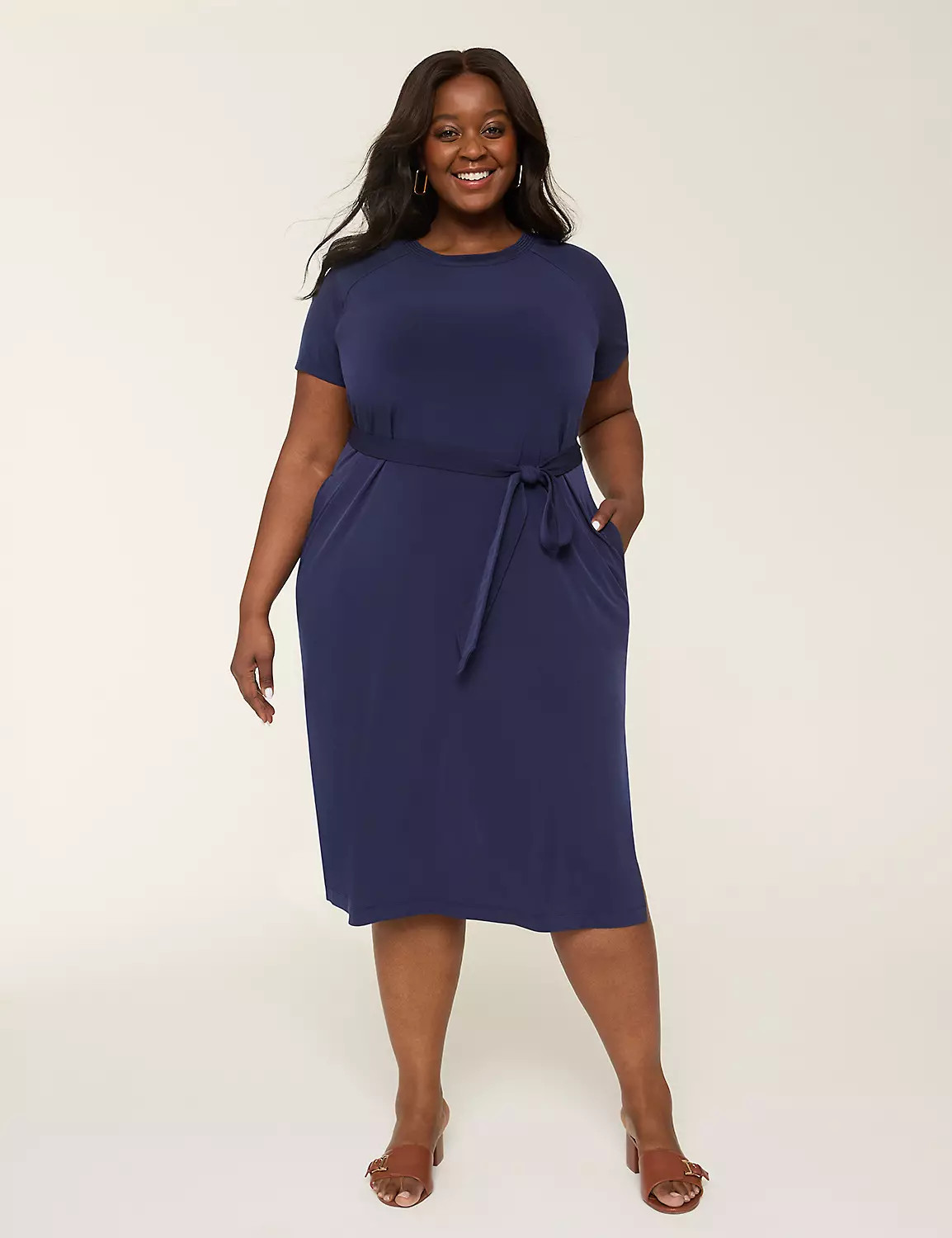 Stitch-Detail Tie-Waist Jersey Midi Dress | Lane Bryant (US)