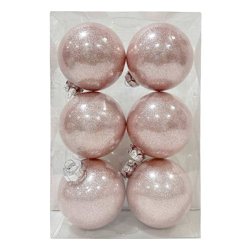 Providence 6-Count Pink Inner Glitter Shatterproof Ornaments, 80mm | At Home