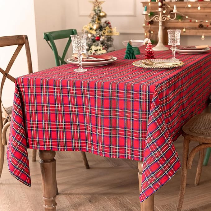 Christmas Table Cloth, Tartan Tablecloths Rectangular, Washable Polyester Red Table Cloths Sets f... | Amazon (UK)