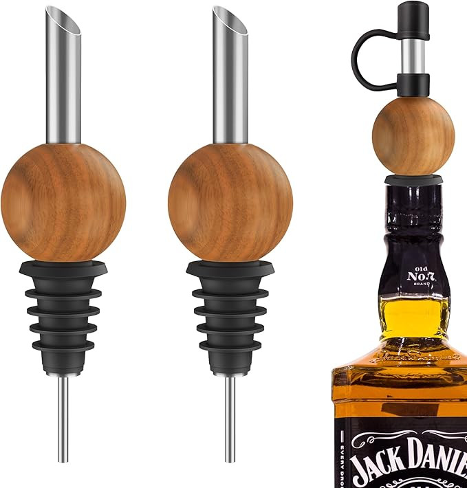Liquor Bottle Pourers for Alcohol - 2 PCS Solid Wood & Stainless Steel Speed Wine Bottle Pourer f... | Amazon (US)